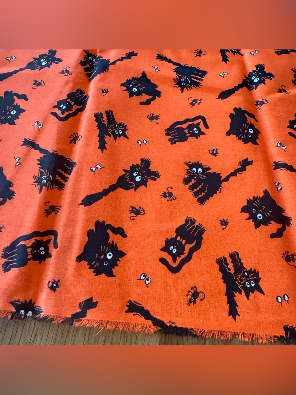 Vintage Halloween Black Cats & Witches Orange Cotton Fabric 44” x 46” sewing